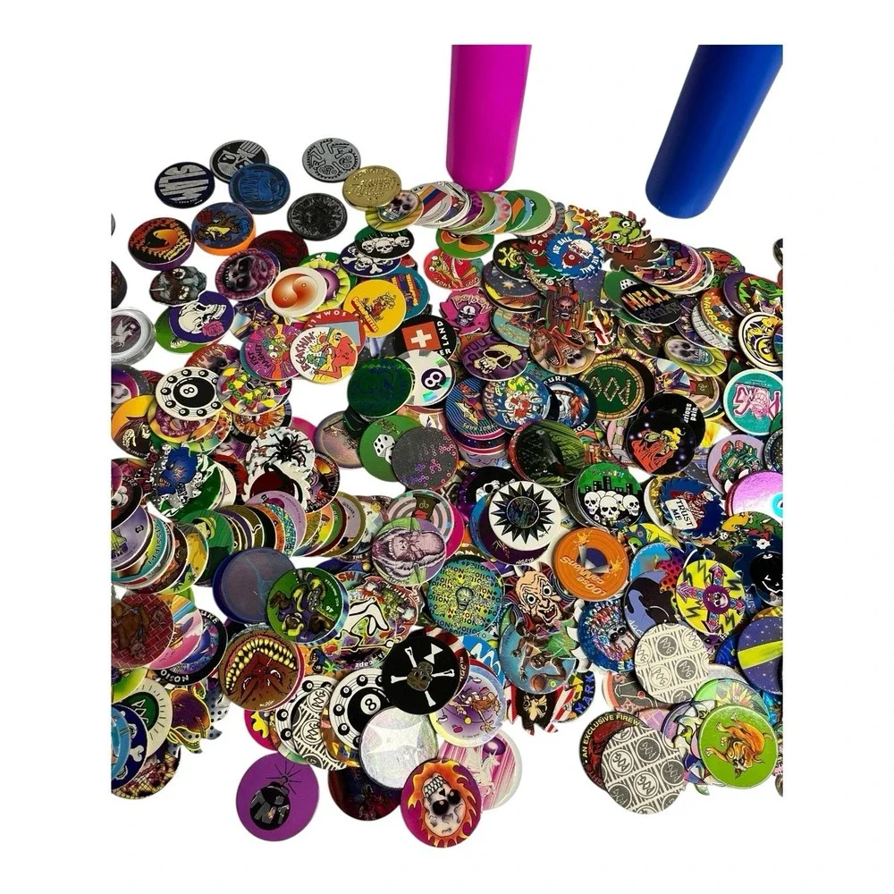 POG 90s 600+ POGS 12 Plastic Slammers Tubes Skulls Blades Nostalgia Vtg Retro